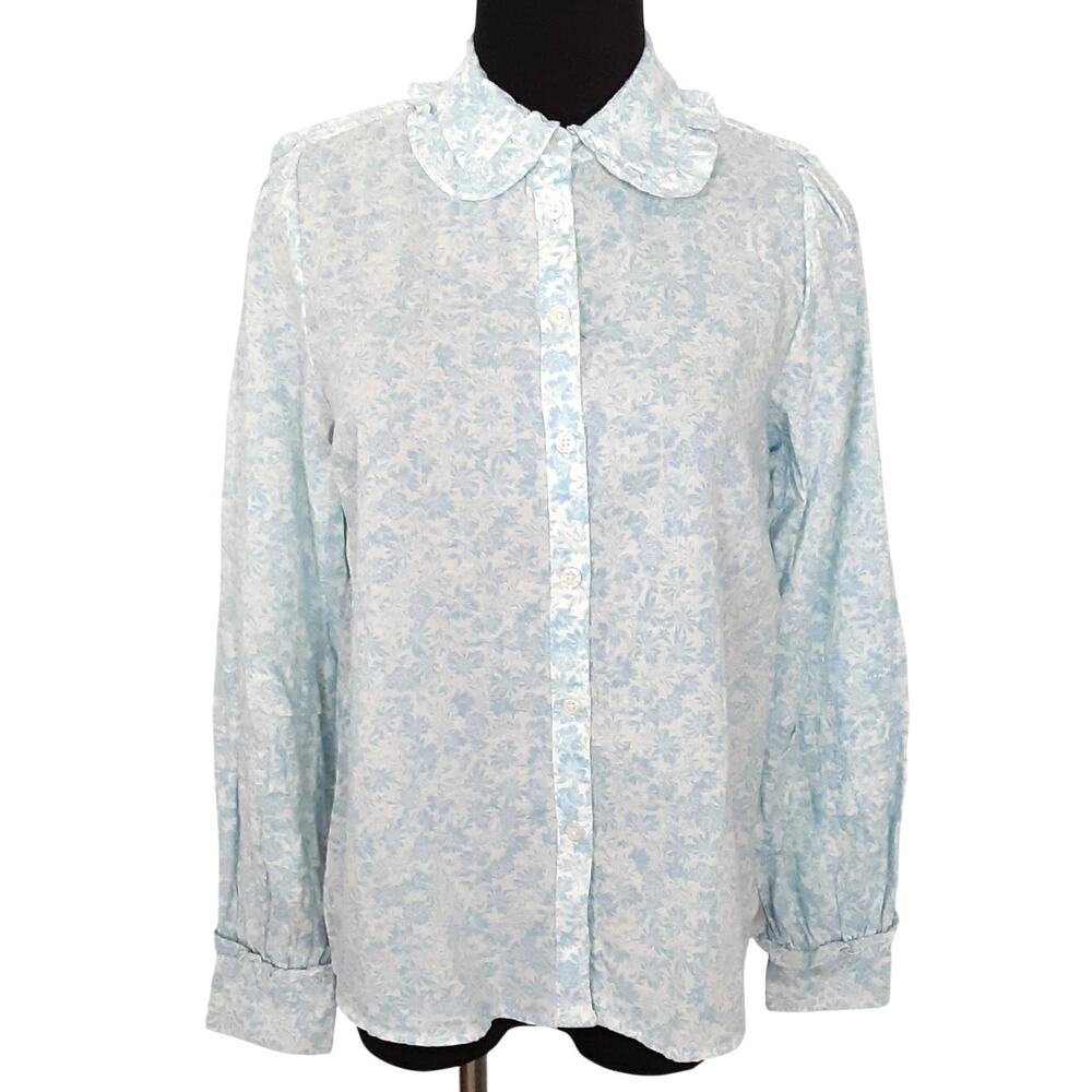 Who What Wear Prairie Collar Blouse Cottage Floral Baby Doll Balloon Sleeve